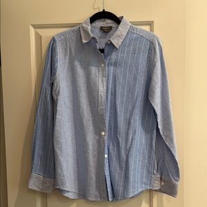 Pure Amici mixed pattern button down. Cotton linen blend.